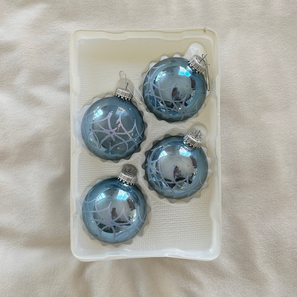 Krebs International Holiday Inspirations Elegant Glass Blue Christmas Ornaments